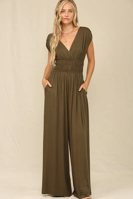 Olive A Solid Jumpsuit With Wide Leg Pants