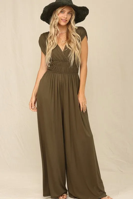 Olive A Solid Jumpsuit With Wide Leg Pants