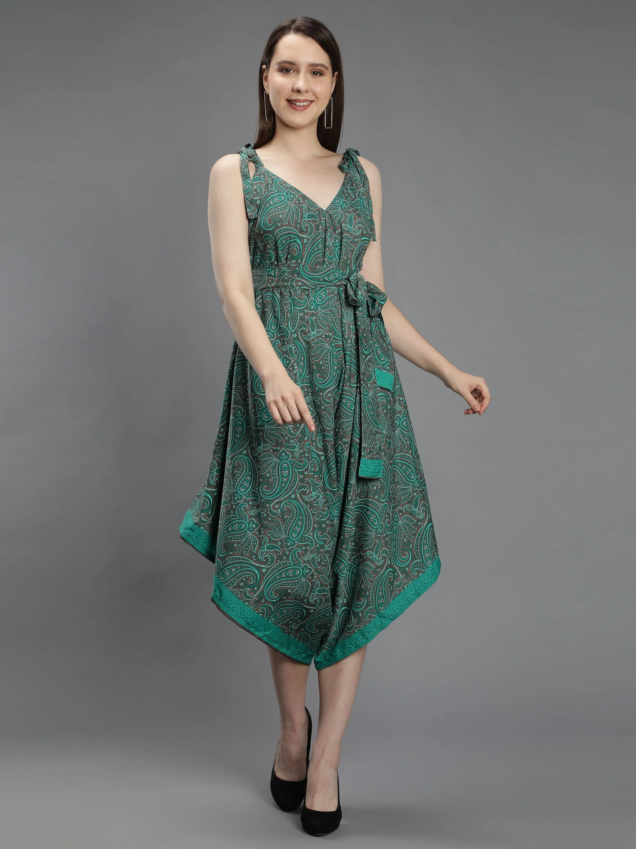 Paisley print green harem jumpsuit