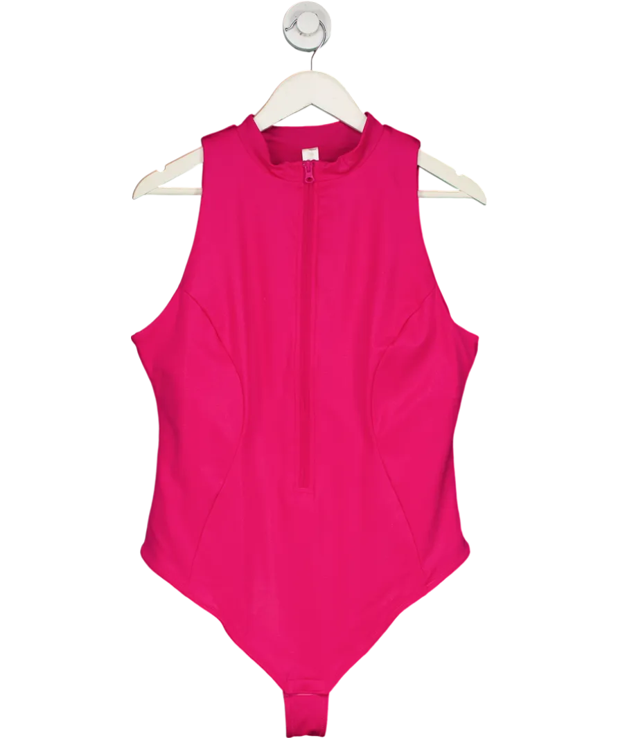 Popilush Pink Shapewear Faux Leather Mock Neck Zip Front Sculpting Bodysuit UK XXXL