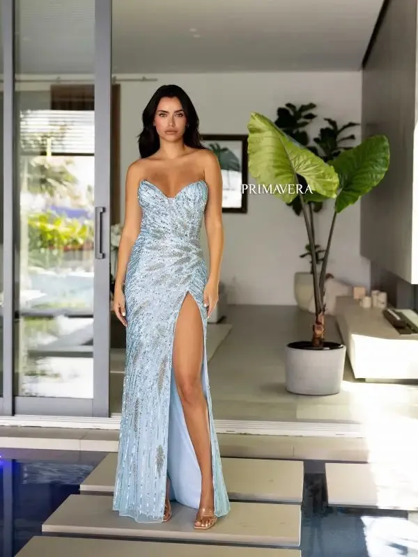 Primavera Couture 4108 Long Prom Dress  Sequin Fitted High Slit Strapless Sweetheart Neckline Formal Pageant Gown