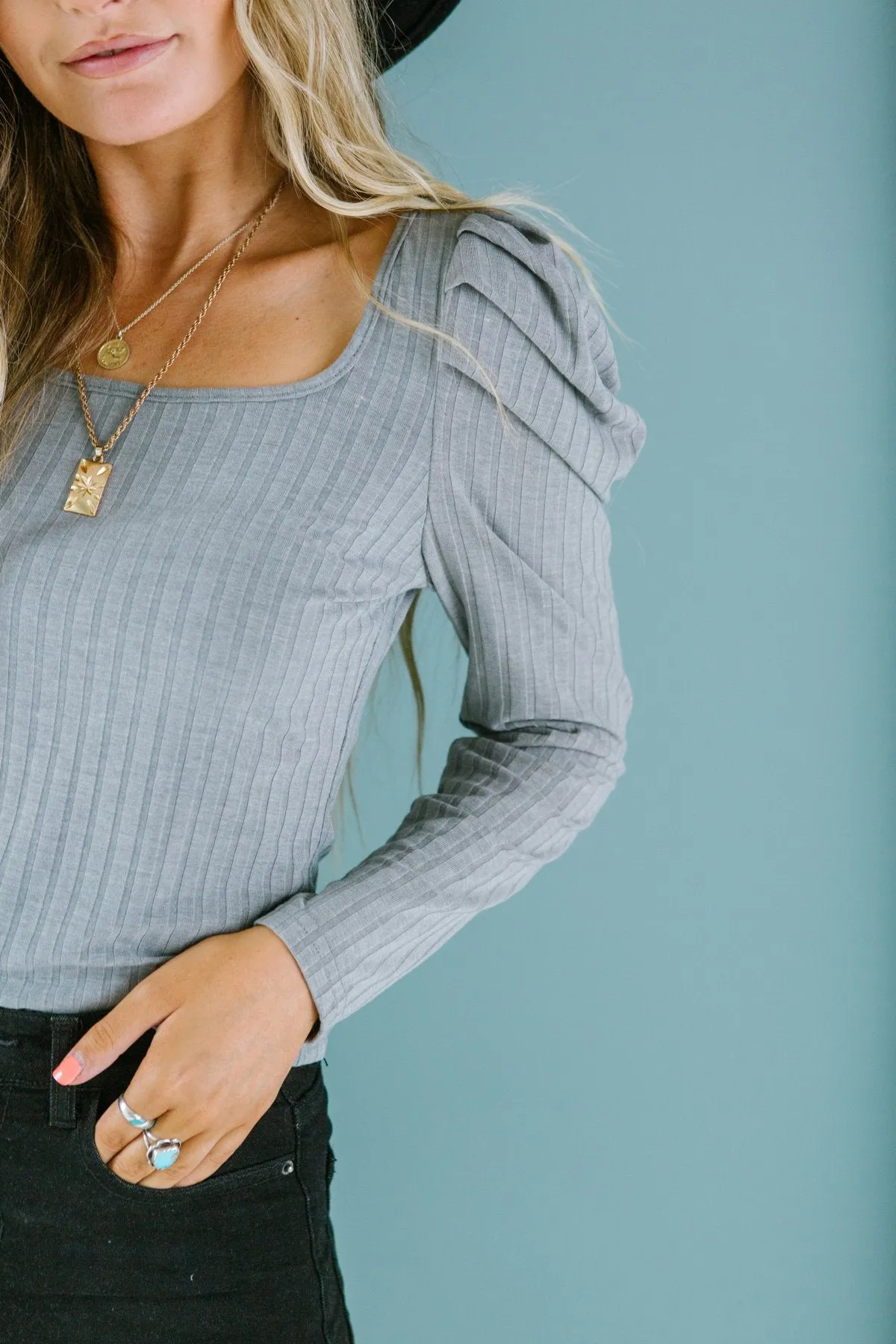 Puff Sleeve Ribbed Top