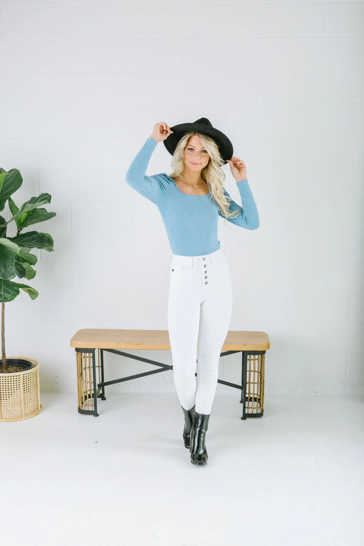 Puff Sleeve Ribbed Top
