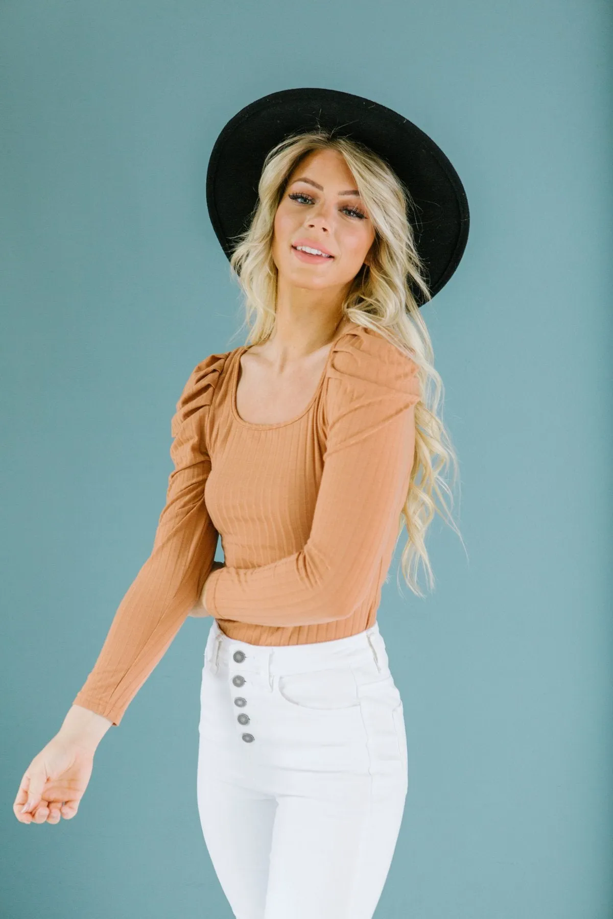 Puff Sleeve Ribbed Top
