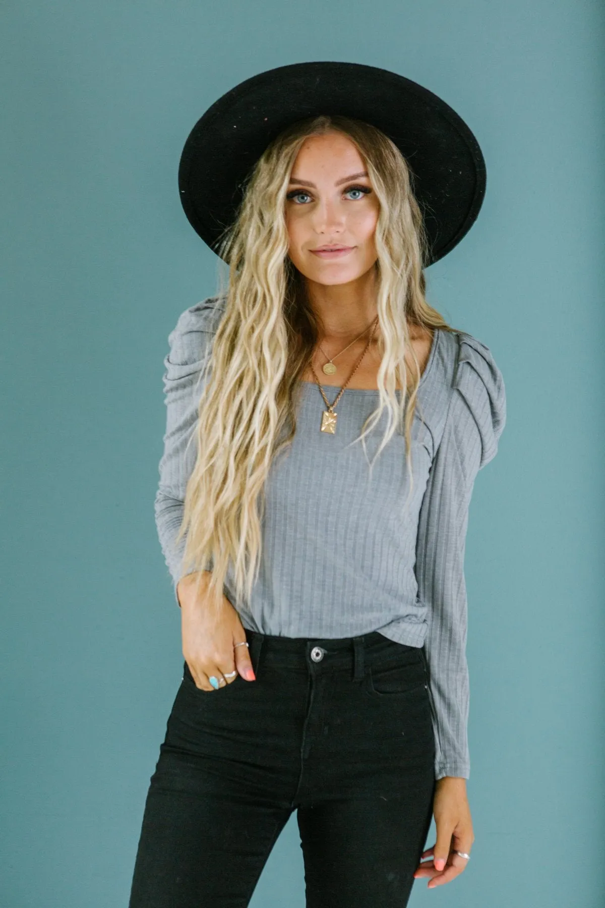Puff Sleeve Ribbed Top