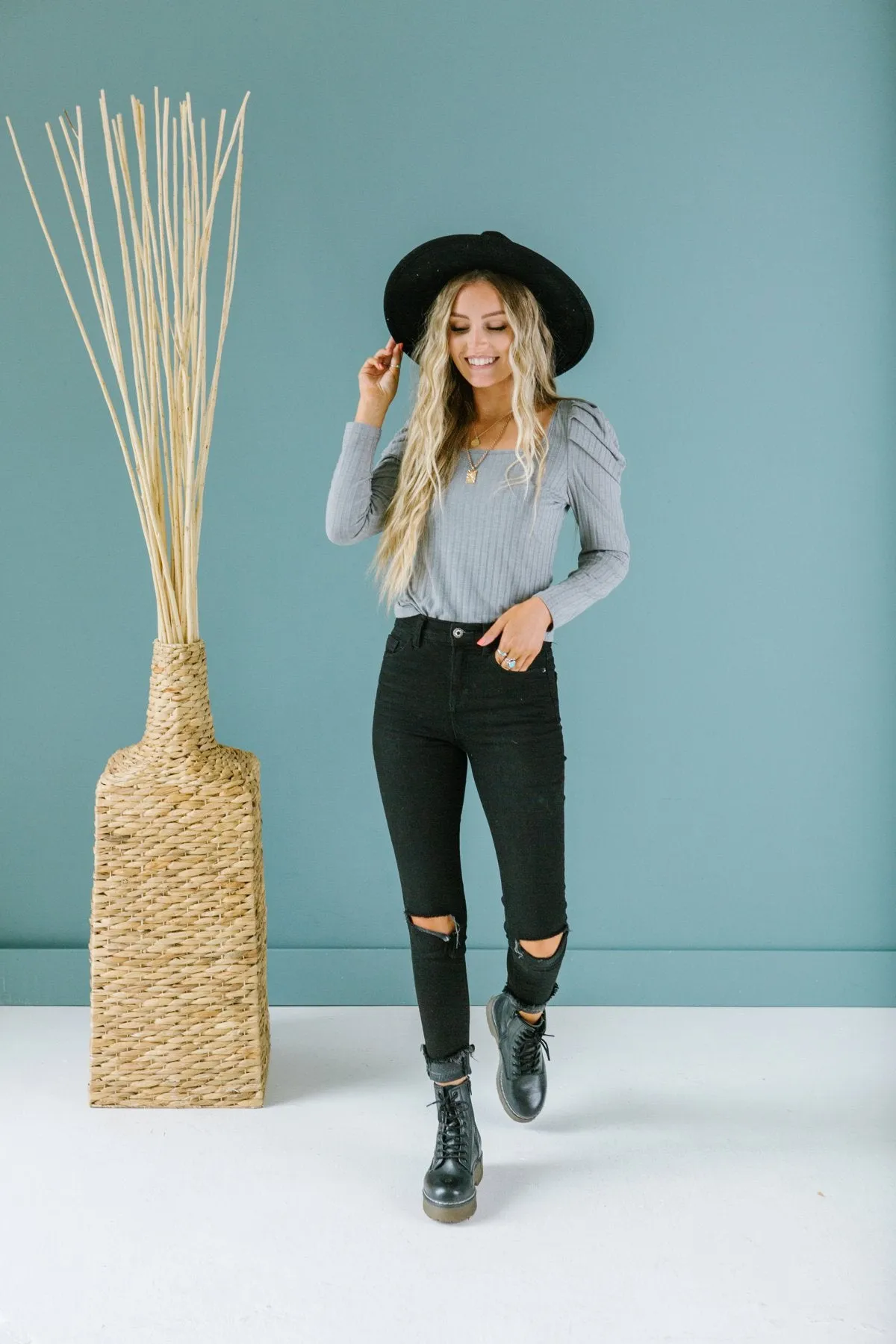 Puff Sleeve Ribbed Top