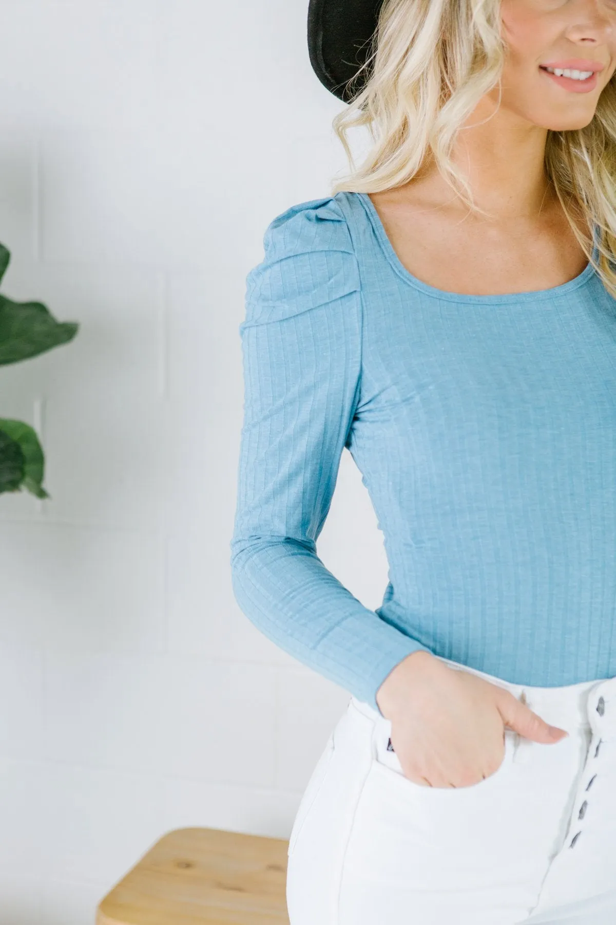 Puff Sleeve Ribbed Top
