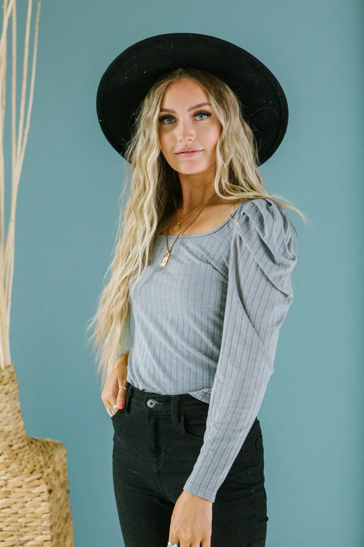 Puff Sleeve Ribbed Top