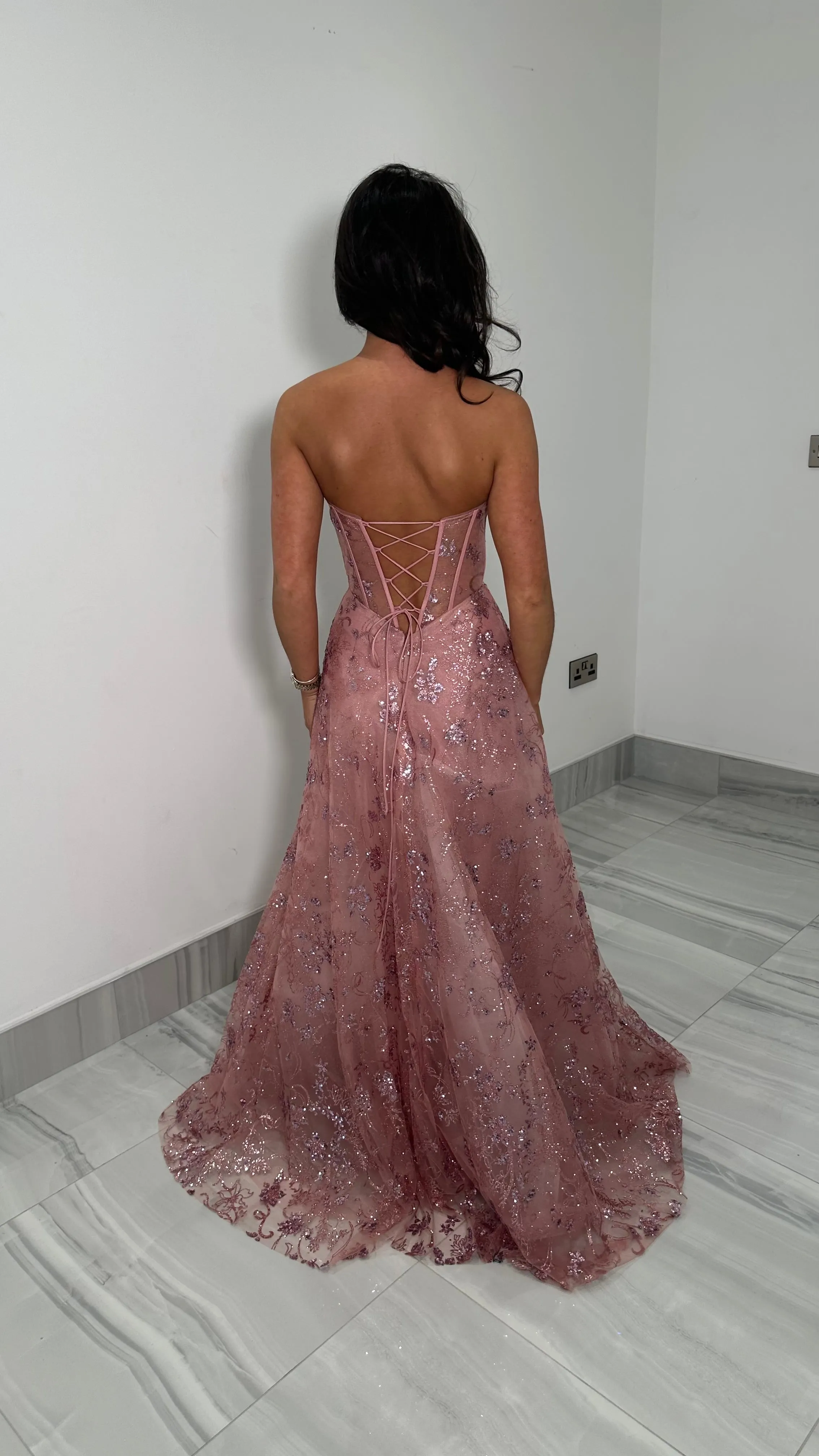 Rose Pink Strapless Corset Ball Gown