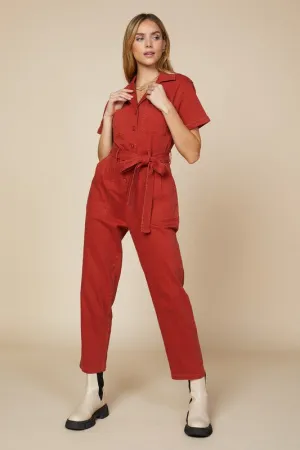 Rust Short Sleeve Washed Utility Jumpsuit