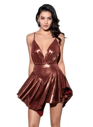 Sexy Brown Deep V-Neck Open Back High Waist Playsuit For Ladies