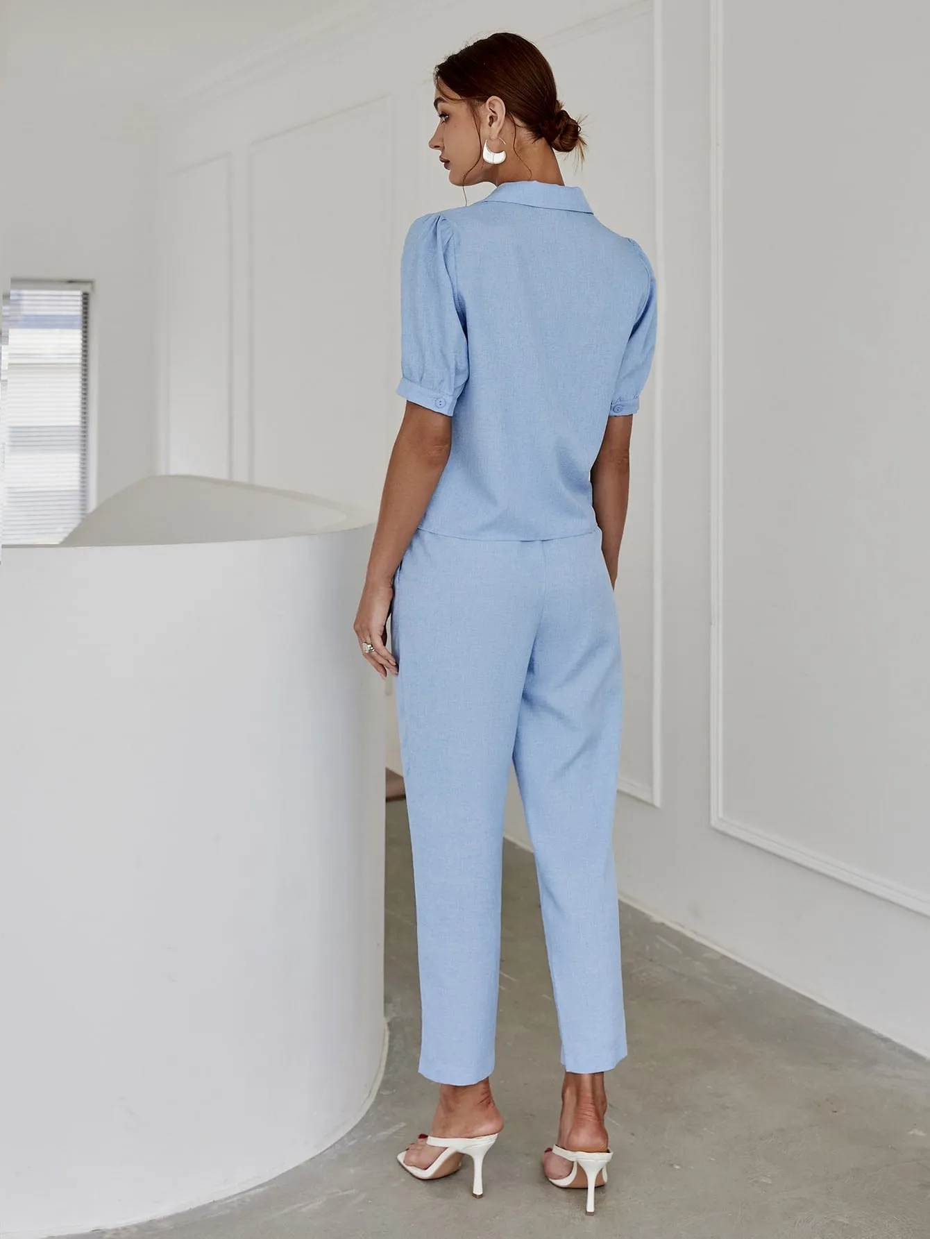 Sollinarry Flap Detail Button Front Shirt & Pants Set