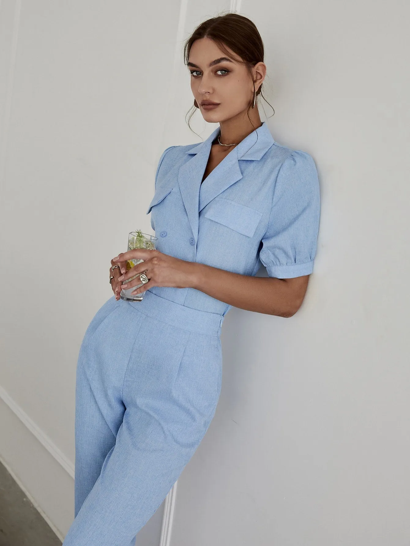 Sollinarry Flap Detail Button Front Shirt & Pants Set