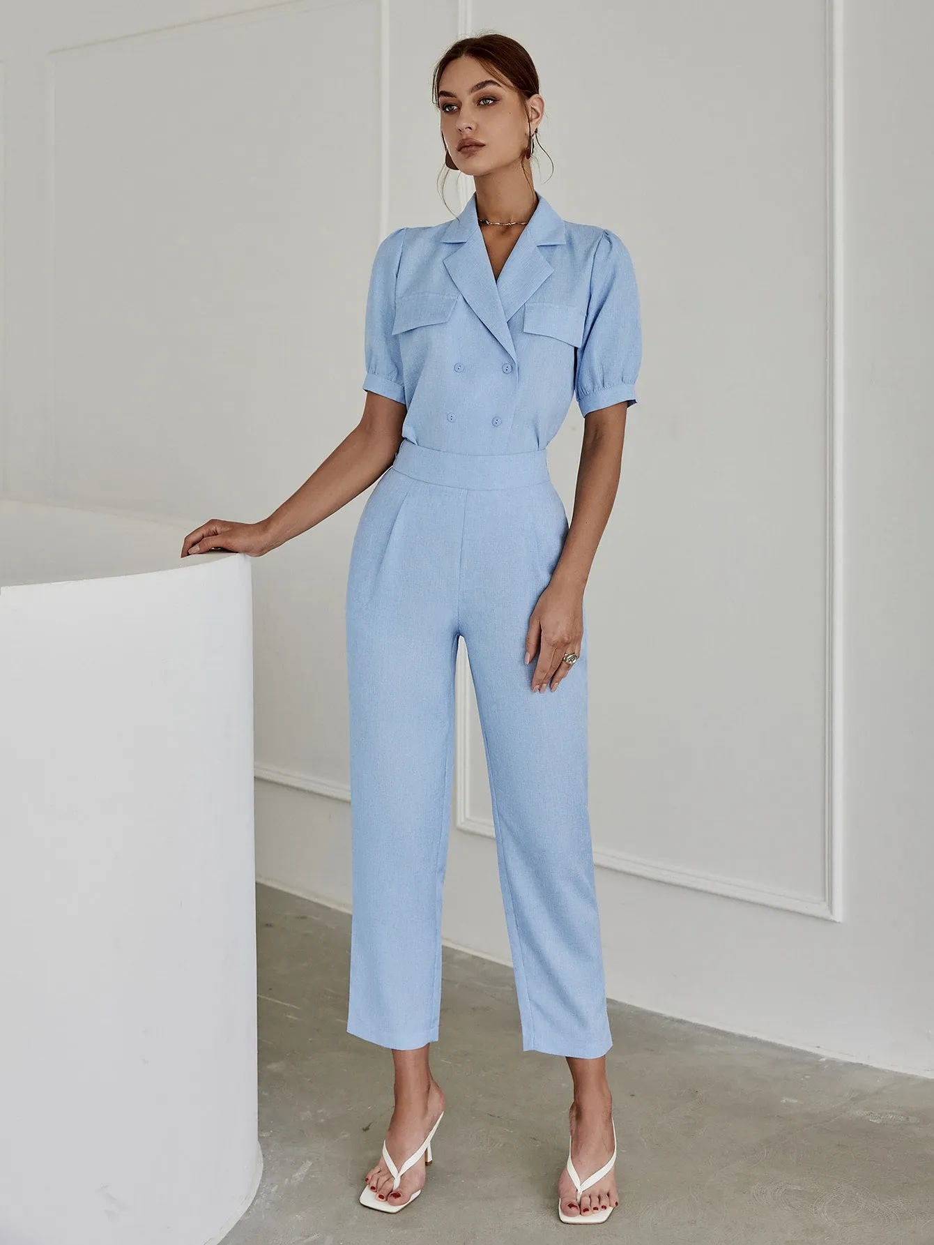Sollinarry Flap Detail Button Front Shirt & Pants Set