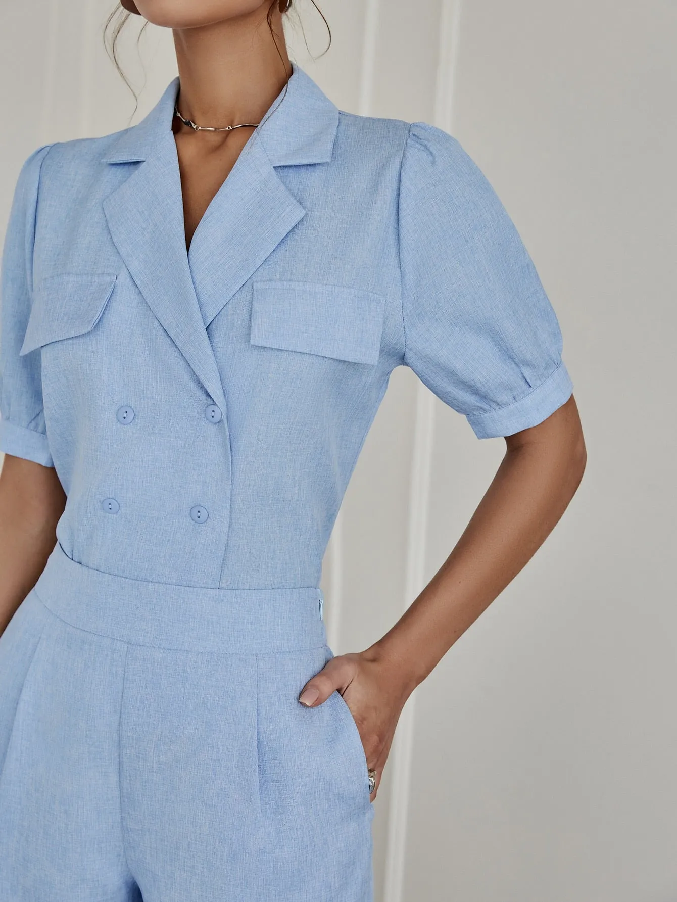 Sollinarry Flap Detail Button Front Shirt & Pants Set