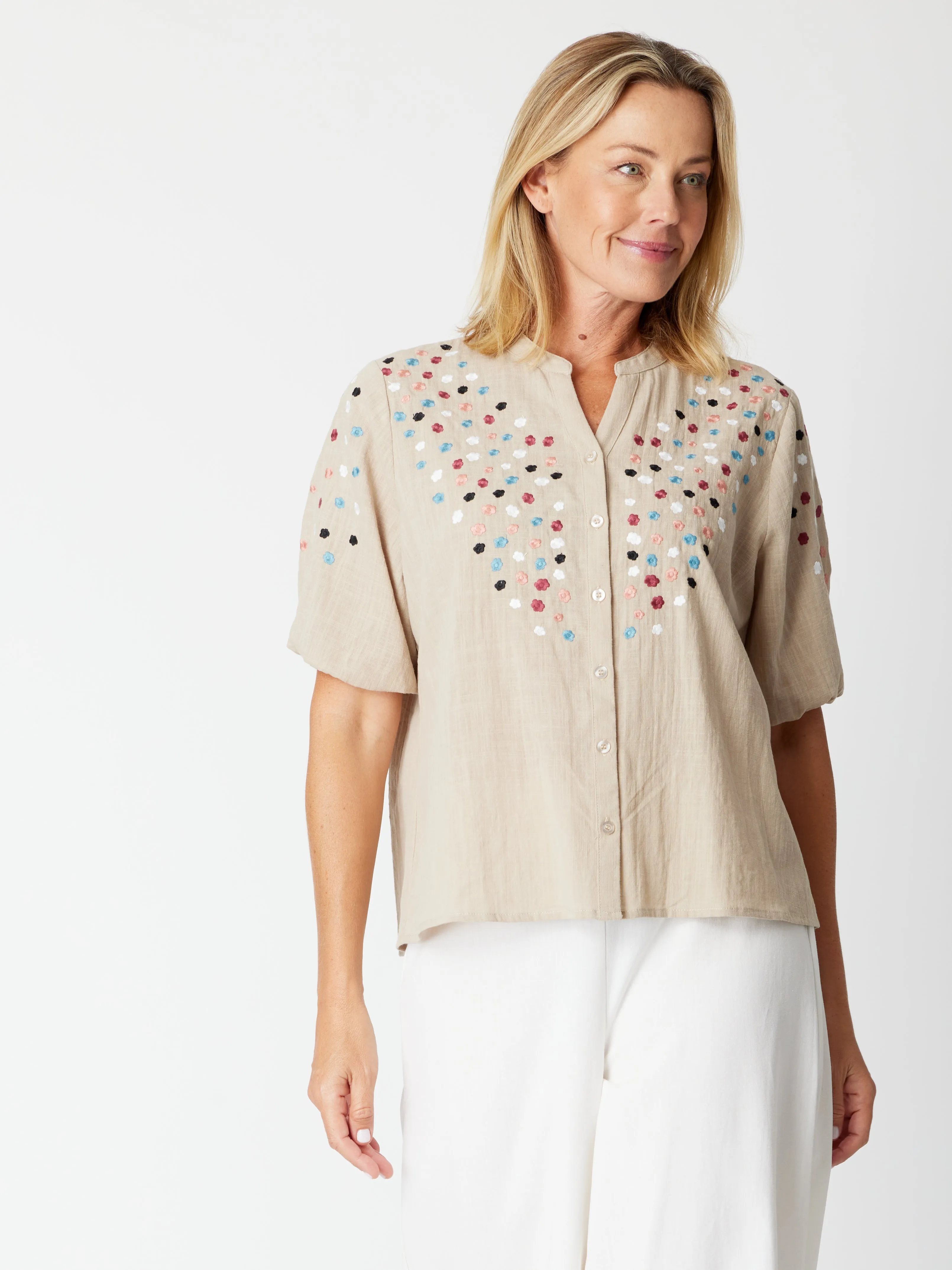 Spot Embroidered Shirt - 30607 Sand