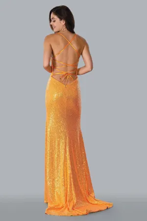 Stella Couture 23141 Size 4 Orange Long Fitted Sequin Backless Corset Prom Dress Slit Formal Gown