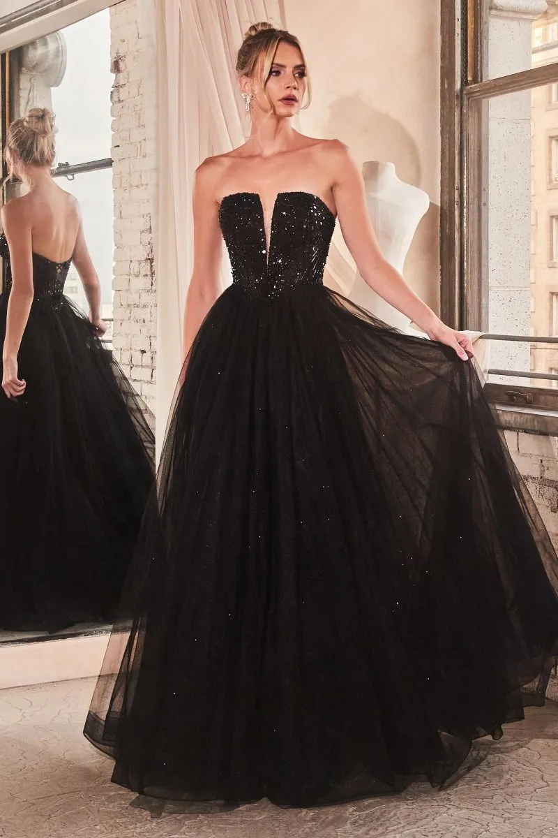 Strapless Sequin A-line Dress CD0217