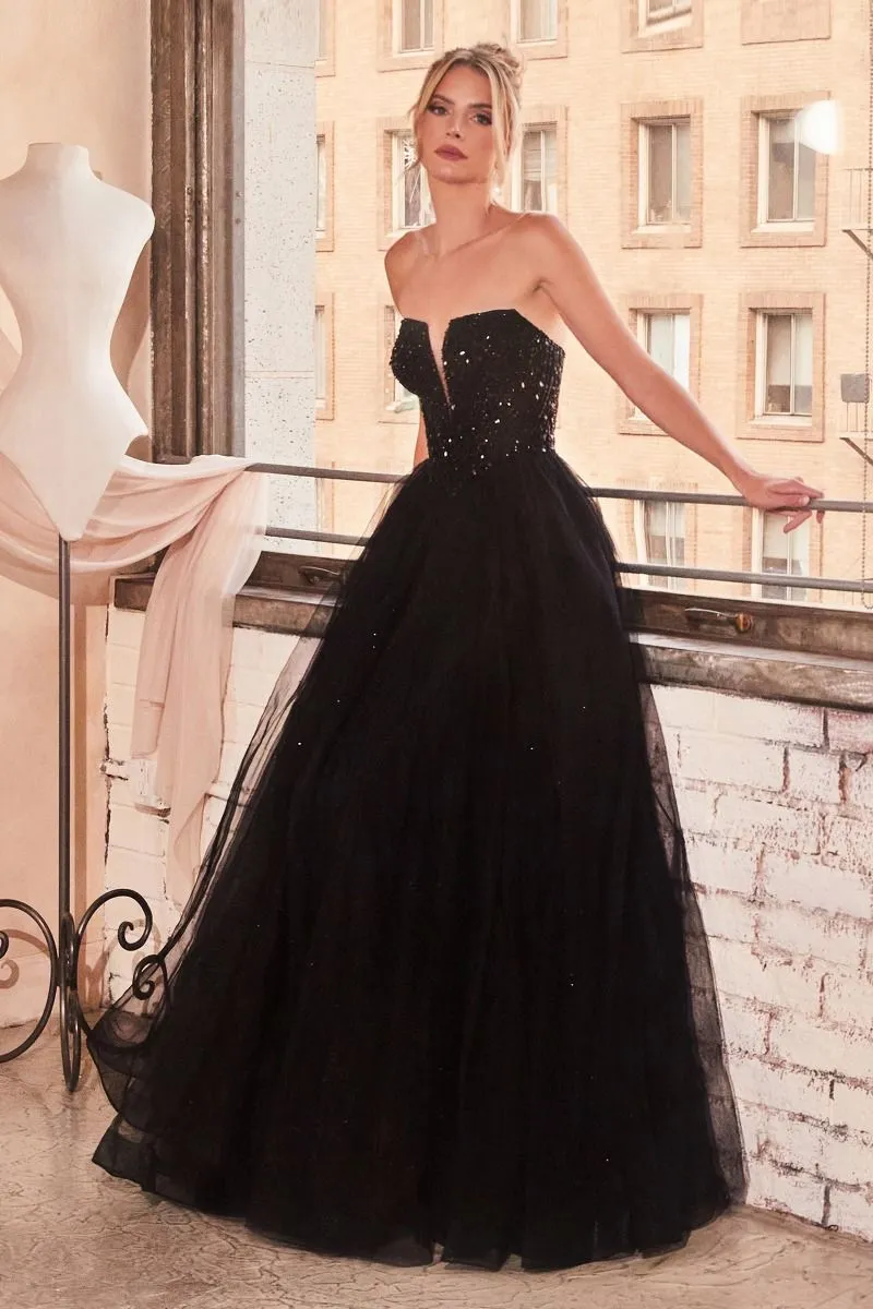 Strapless Sequin A-line Dress CD0217