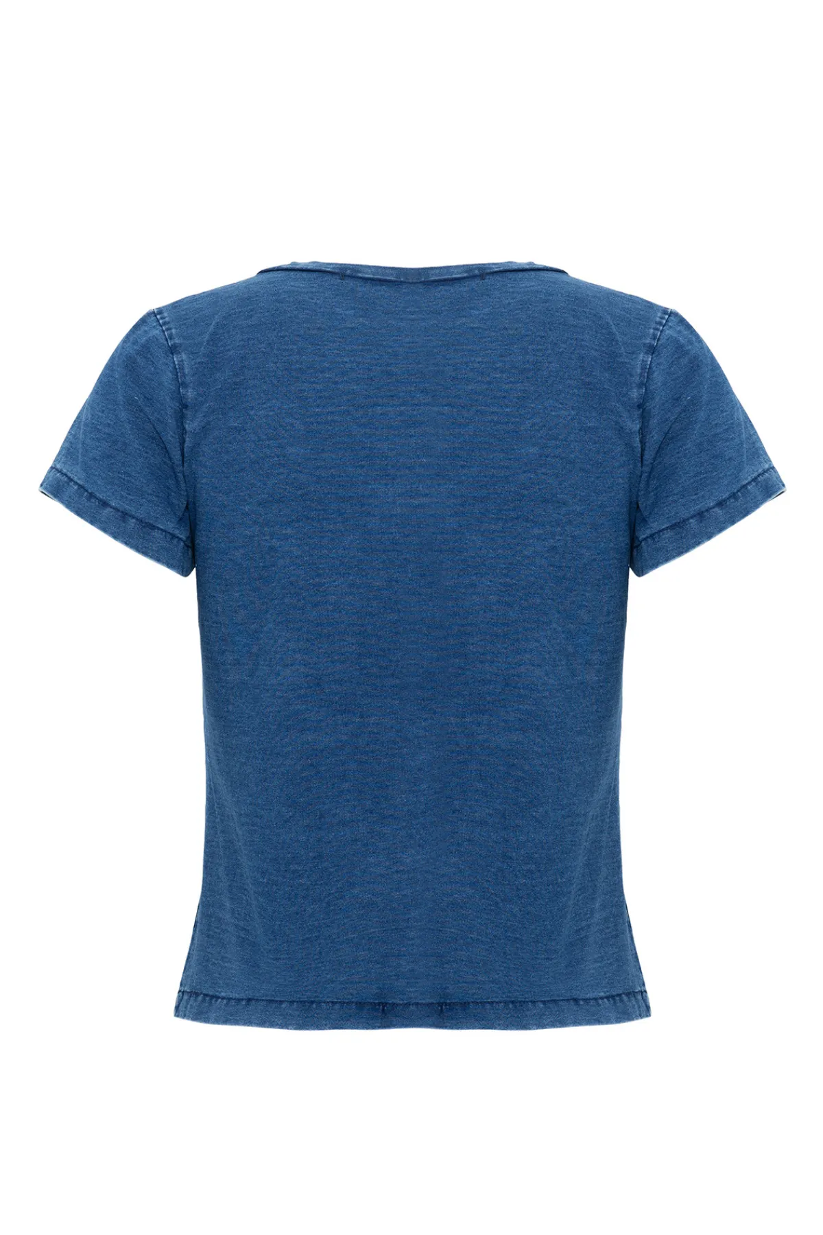 T- Shirt Malha Denim Bordada com Decote em V