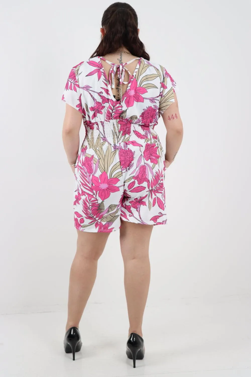 Tie Back Shirred Elasticated Waist Printed Playsuit