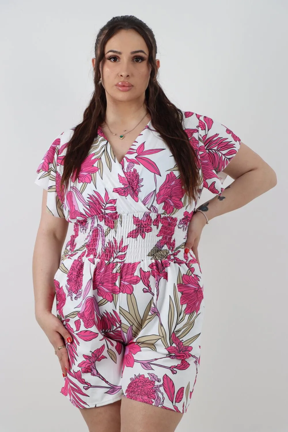 Tie Back Shirred Elasticated Waist Printed Playsuit