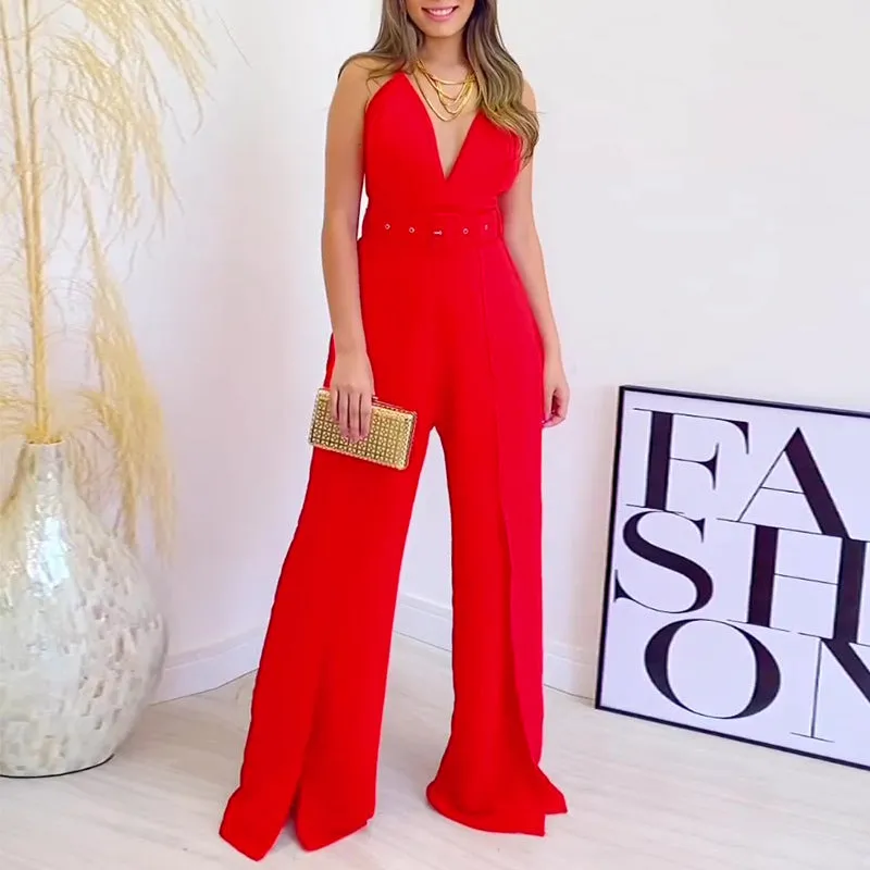 V-neck High-waisted Jumpsuit