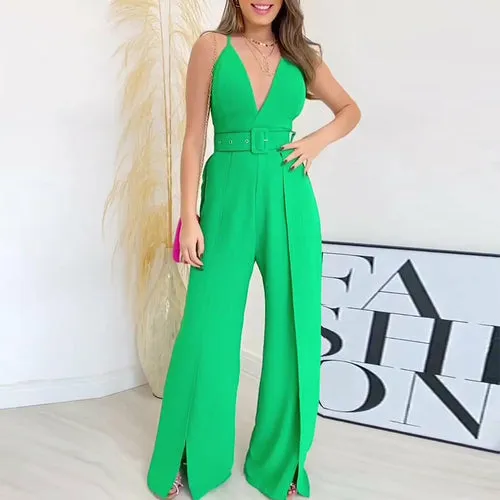 V-neck High-waisted Jumpsuit