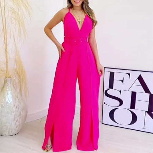 V-neck High-waisted Jumpsuit