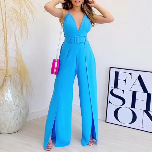 V-neck High-waisted Jumpsuit