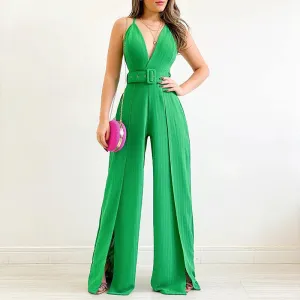 V-neck High-waisted Jumpsuit