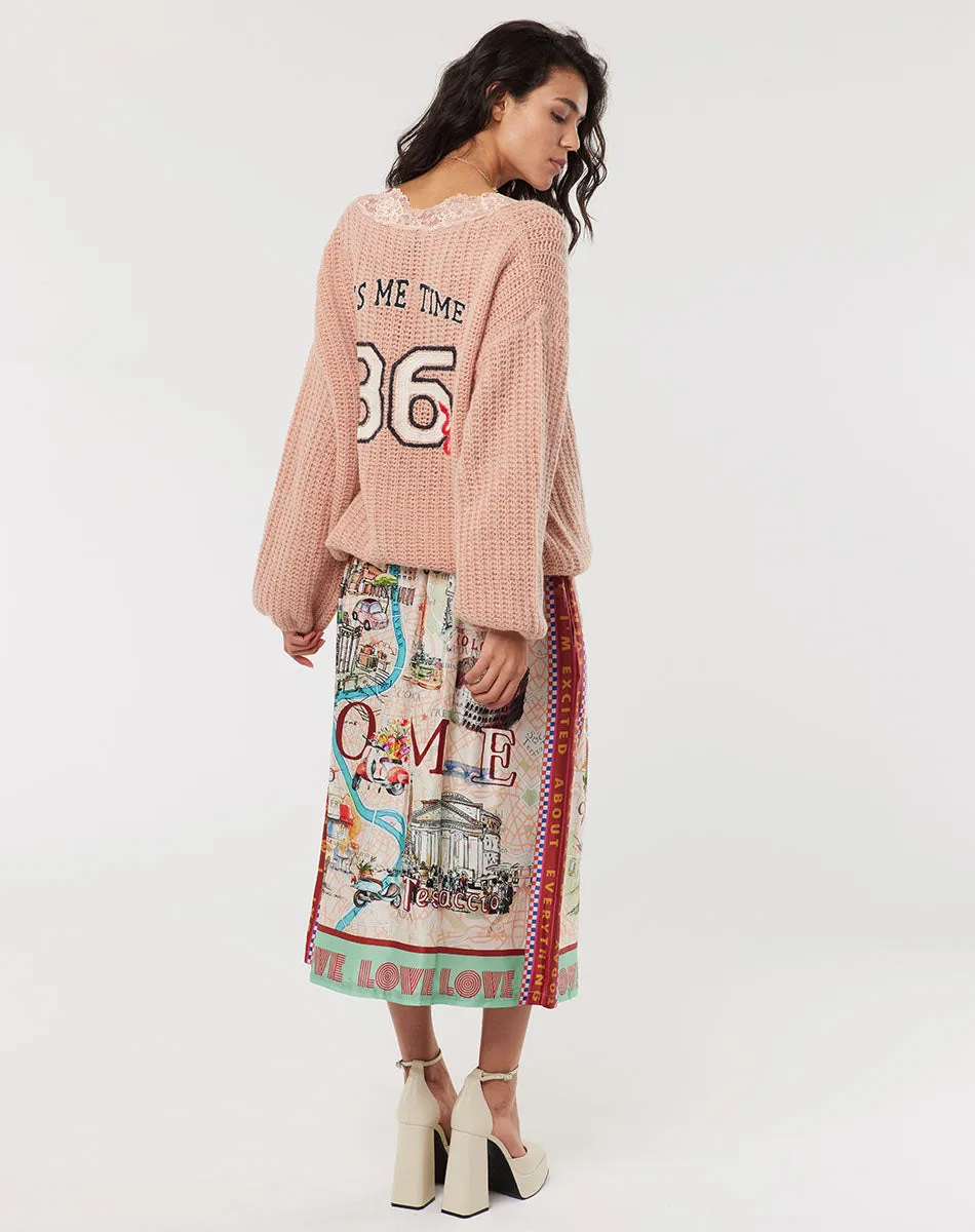 Vanessa Printed Rouge Midi Skirt