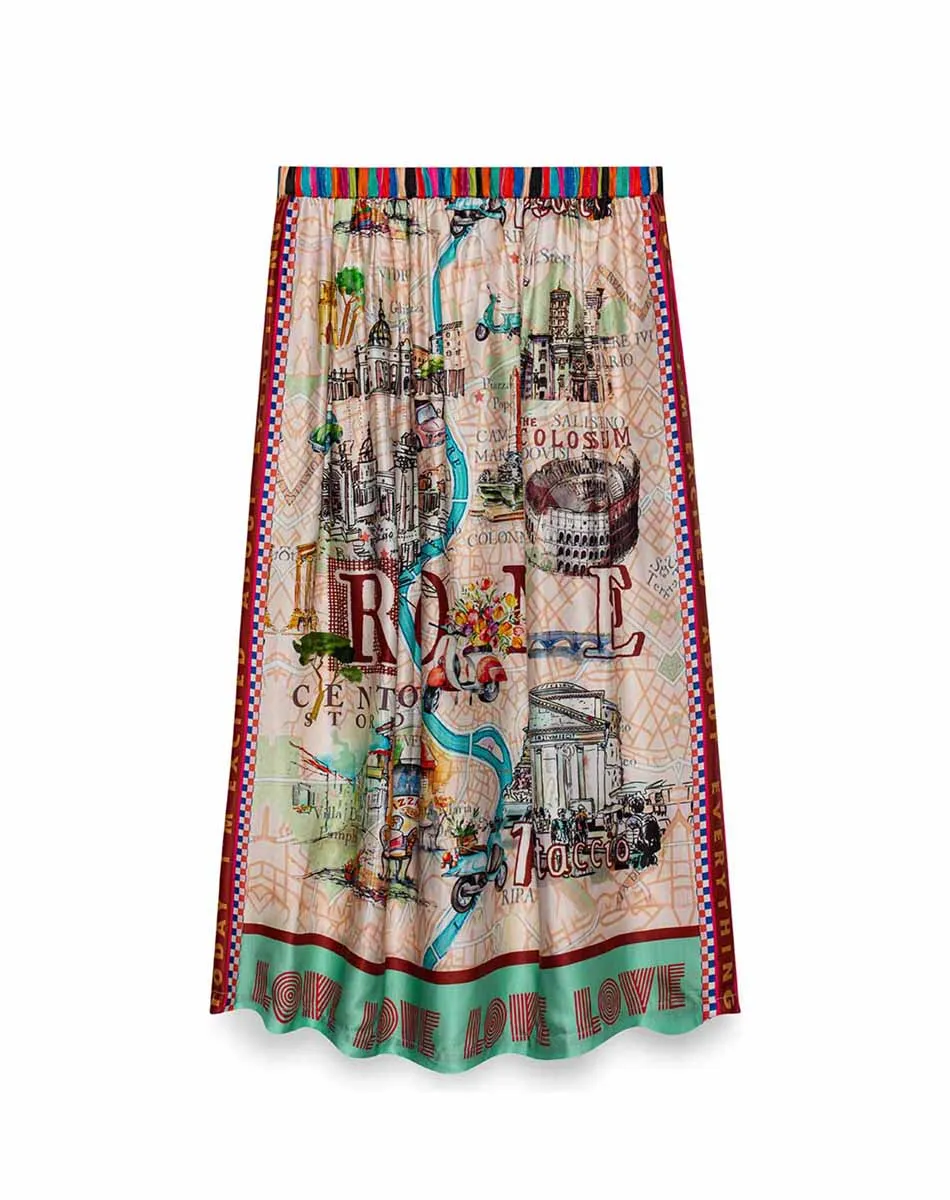 Vanessa Printed Rouge Midi Skirt