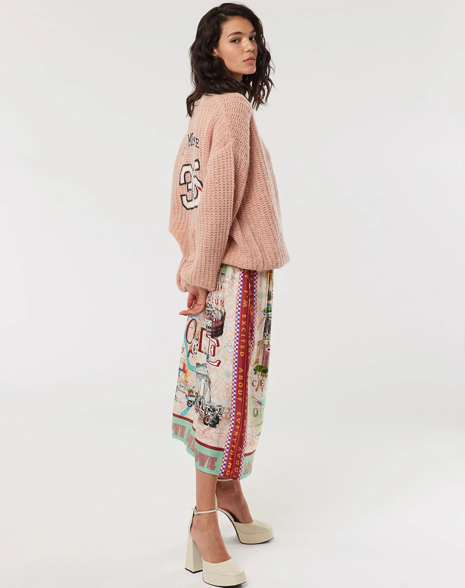 Vanessa Printed Rouge Midi Skirt