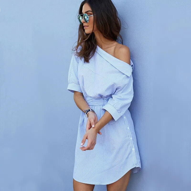 VenusFox One Shoulder Sexy Elegant Shirt Dress