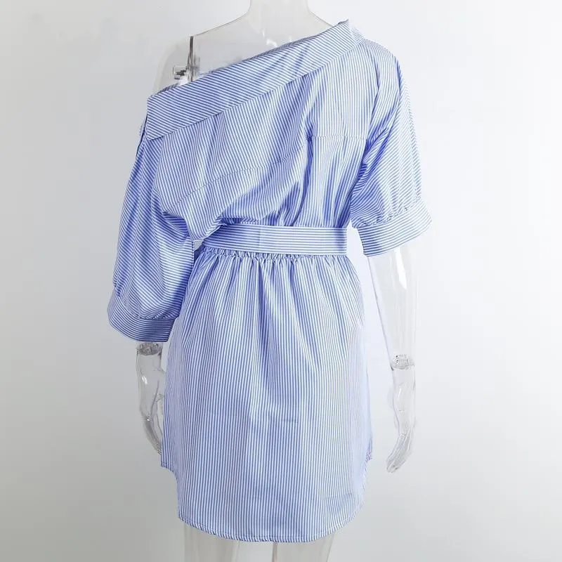 VenusFox One Shoulder Sexy Elegant Shirt Dress