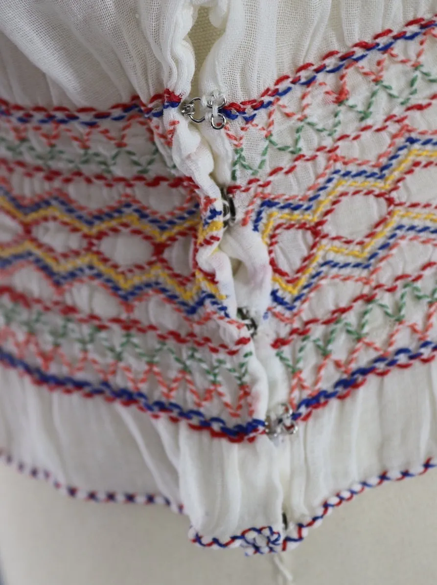Vintage 1930s Embroidered Peasant Blouse / Red Floral Hungarian Embroidery