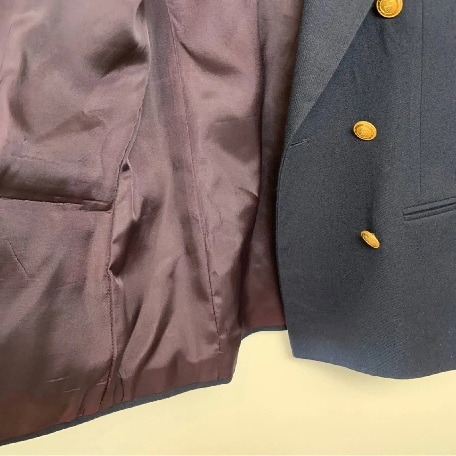 Vintage 80s 90s Talbots Blazer Double Breasted Gold Buttons Navy Blue 4P Wool