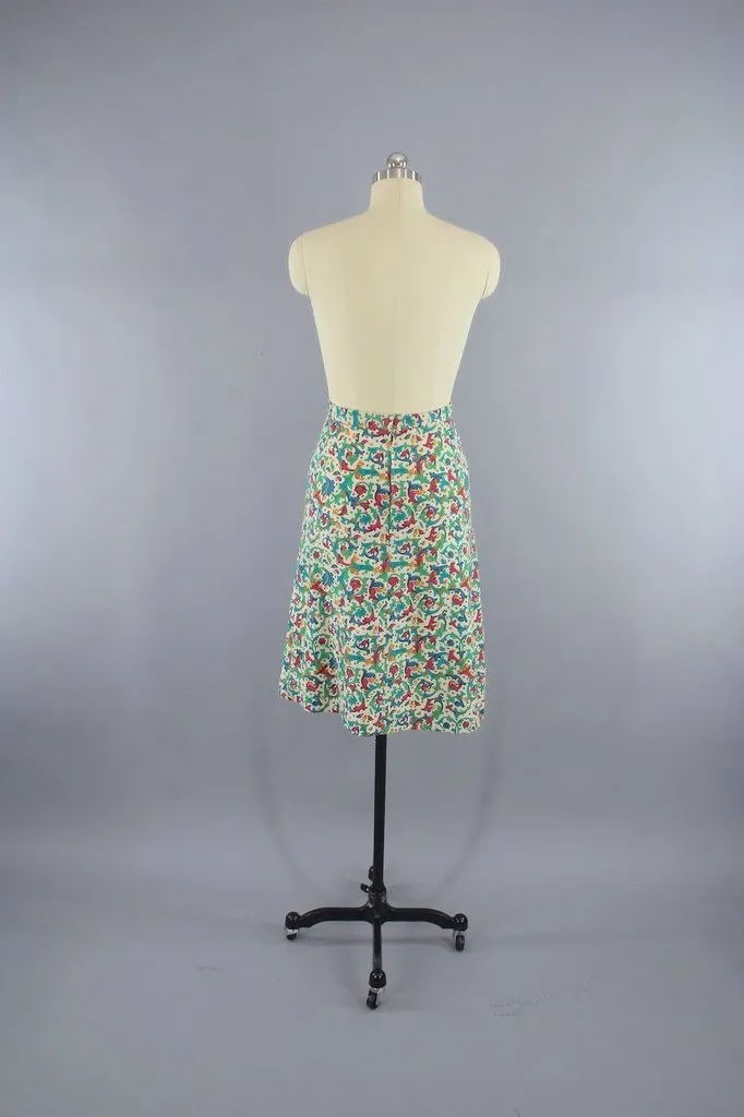 Vintage Ivy Print Floral Pencil Skirt