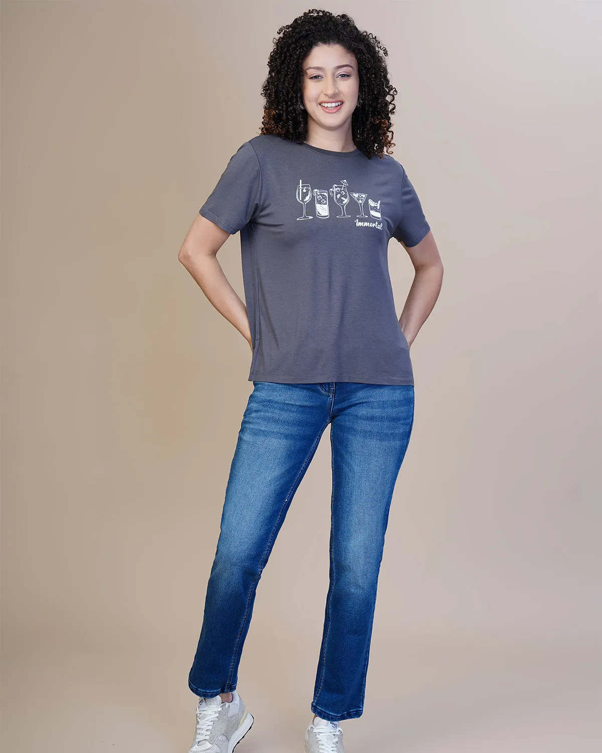 Women Elephant Printed Round Neck T-Shirt