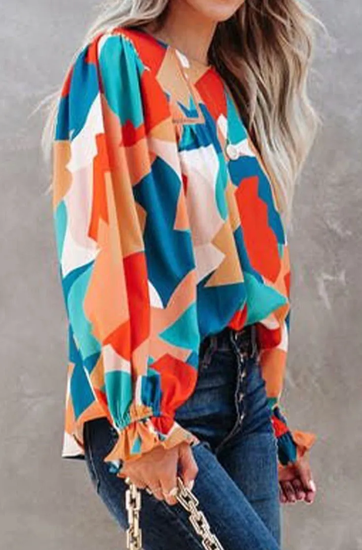 Women's Pretty Bash Abstract Puff Sleeve Blouse
