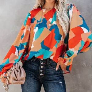 Women's Pretty Bash Abstract Puff Sleeve Blouse