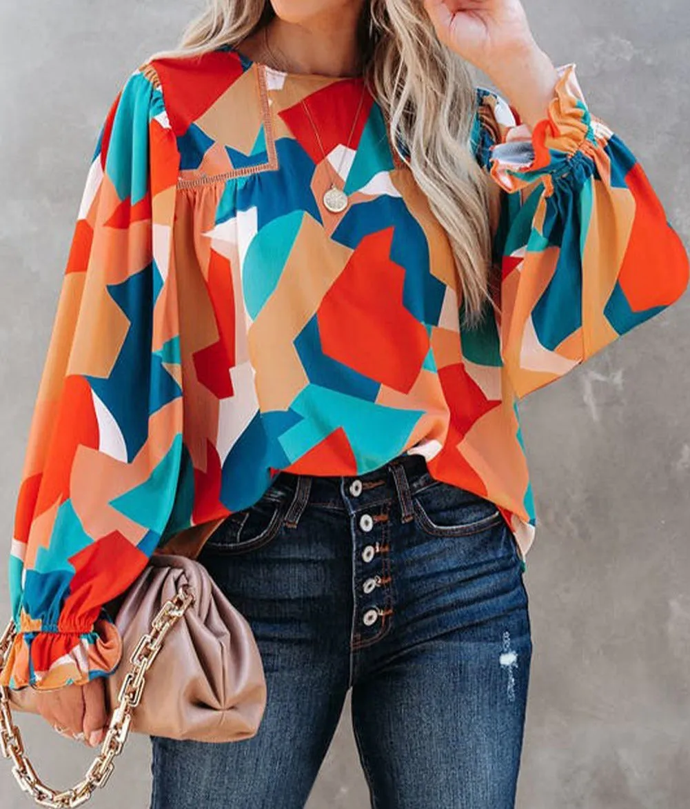 Women's Pretty Bash Abstract Puff Sleeve Blouse