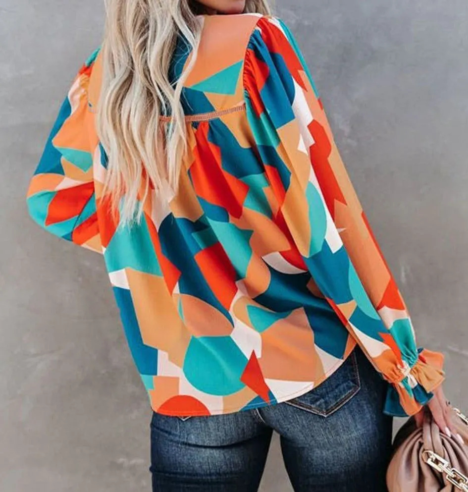 Women's Pretty Bash Abstract Puff Sleeve Blouse