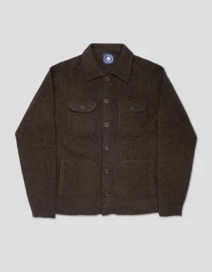 WOOL KNITTED SHIRT JACKET - BROWN