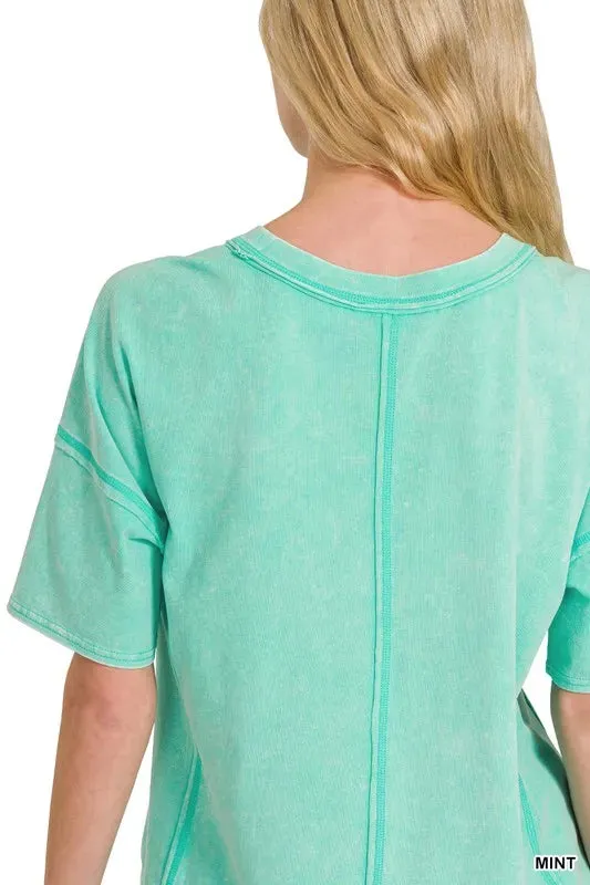 Zenana Acid Washed Short Sleeve Womens Tee & Shorts Set