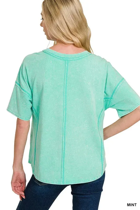 Zenana Acid Washed Short Sleeve Womens Tee & Shorts Set