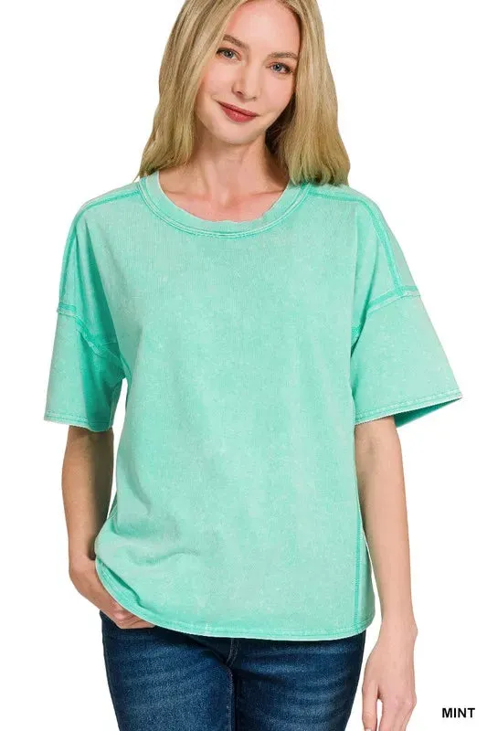 Zenana Acid Washed Short Sleeve Womens Tee & Shorts Set