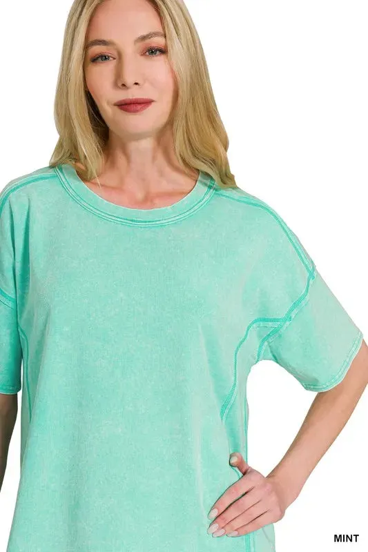 Zenana Acid Washed Short Sleeve Womens Tee & Shorts Set