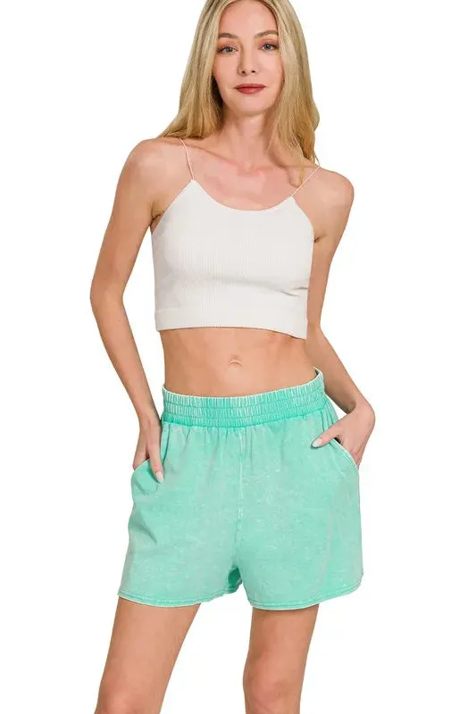 Zenana Acid Washed Short Sleeve Womens Tee & Shorts Set